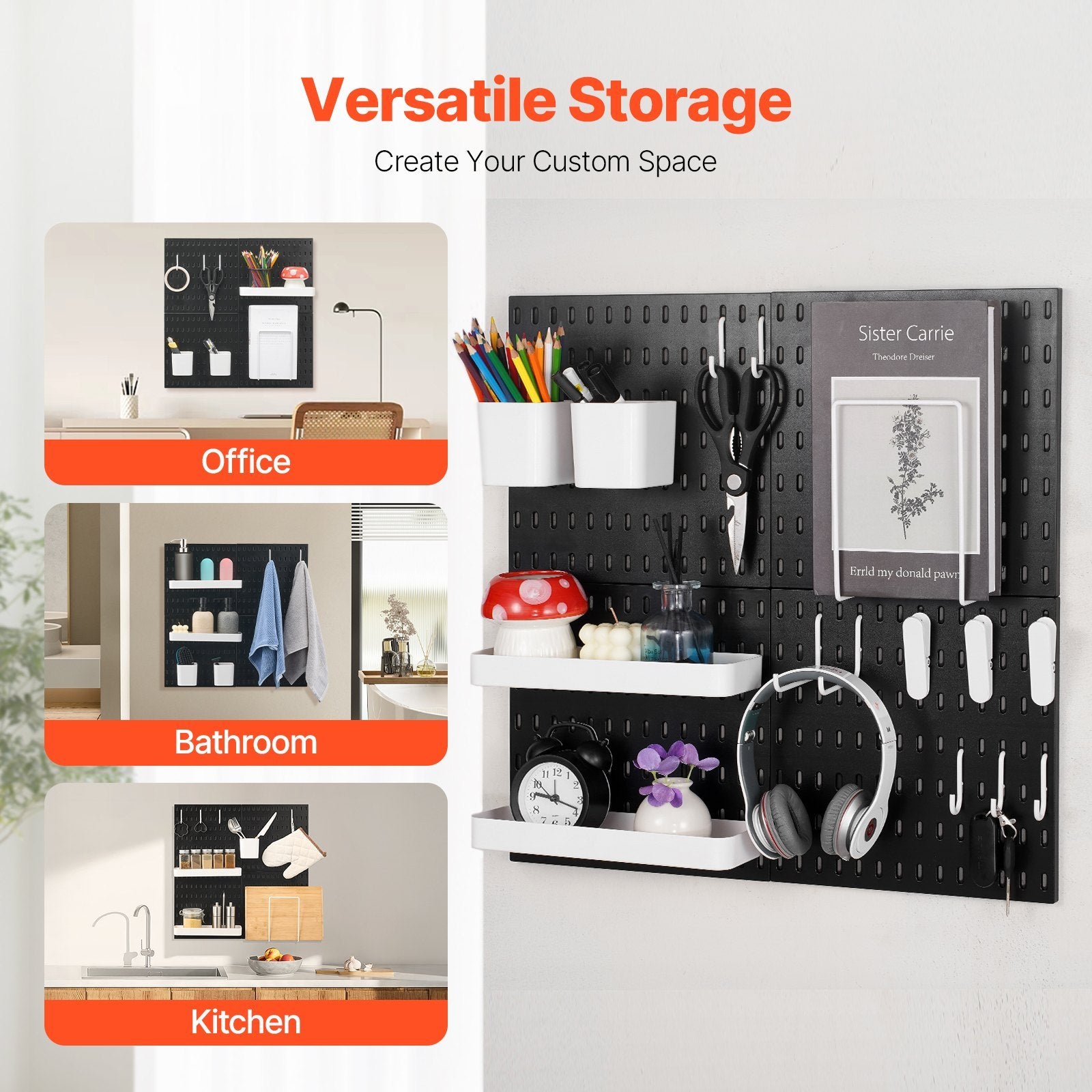 Pegboard Combination Kit 11 X 11 Plastic Pegboard 4 Panels Wall Organizer Black